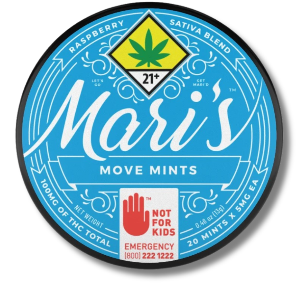 Photograph of Product: Blue Raspberry Retire Mints 100mg Edible 20pk (Mari's Mints)
