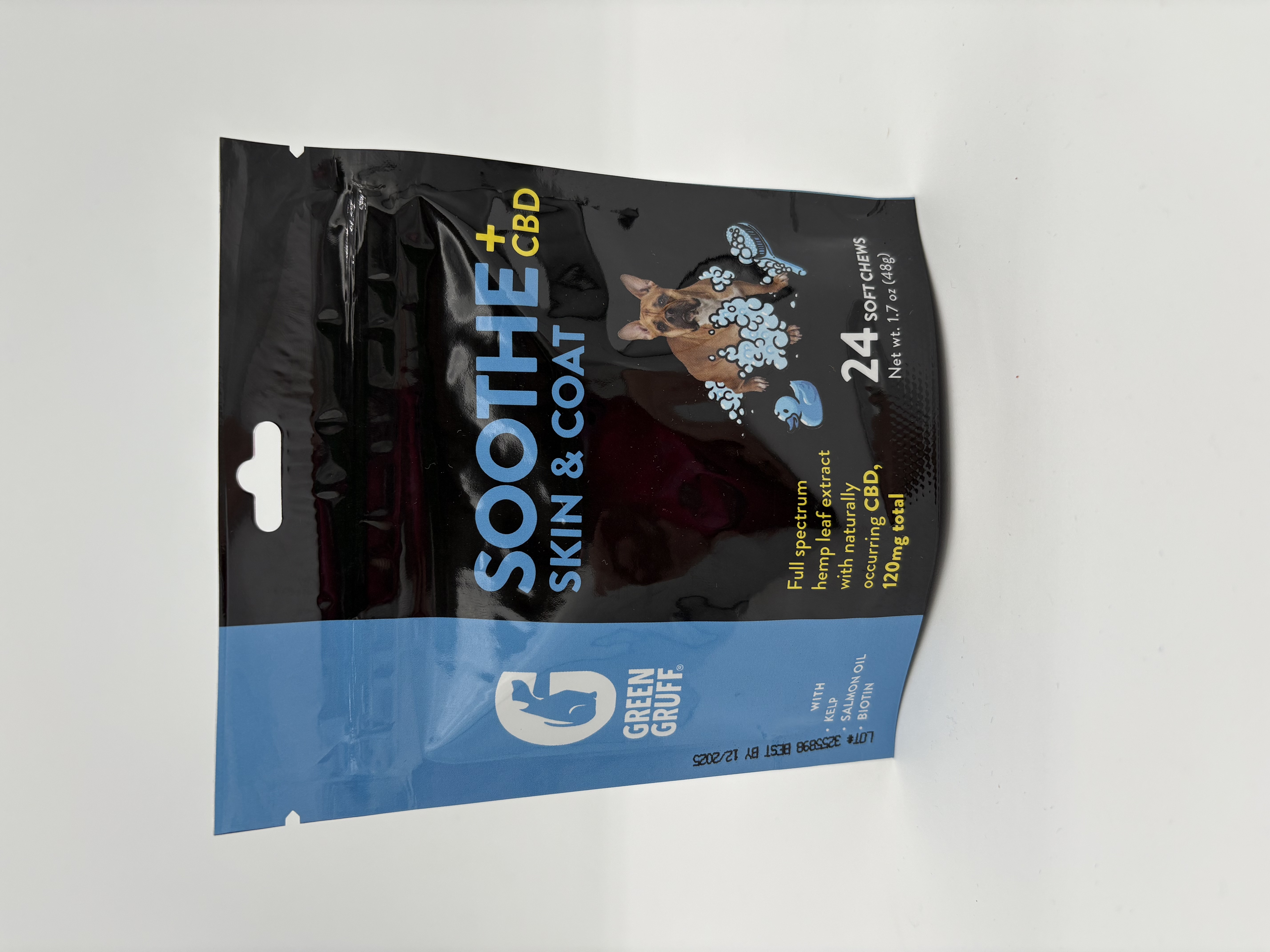 Photograph of Product: Green Gruff | Soothe Skin & Coat | 24 Soft Chews for Dogs | 120mg CBD