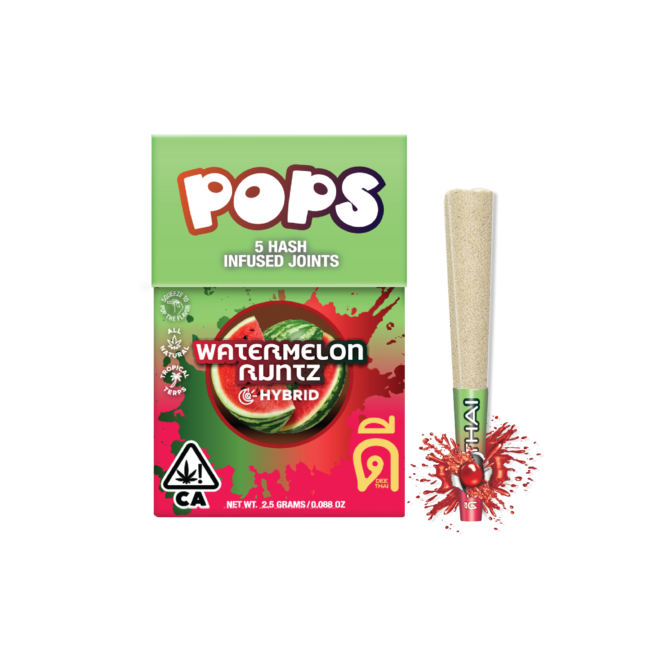 Photograph of product: Dee Thai *Pops* 2.5g 5pk Watermelon Runtz