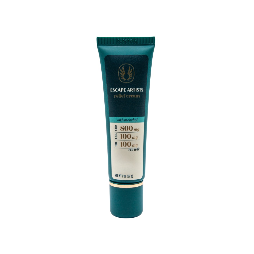 Photograph of product: Escape Artists | Relief Cream Tube | Menthol | 8 CBD : 1 CBG : 1 TH-oui | 100mg