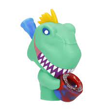 Photograph of product: 4" Silicone Dino Hand Pipe (assorted colors) $15
