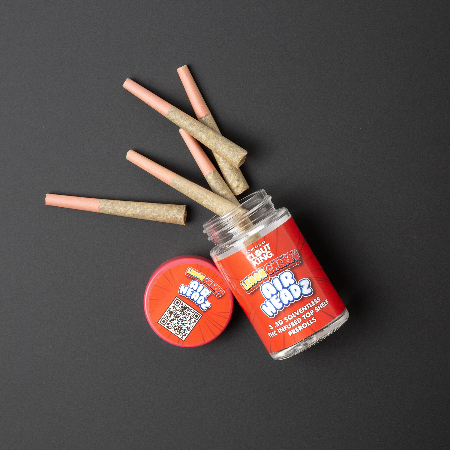 Photograph of product: Clout King | Lemon Cherry Airheadz | Terdziez Infused Prerolls | 5 Pack (2.5 Grams)