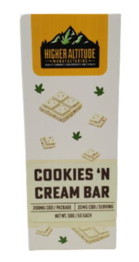 Photograph of product: Cookies & Cream Chocolate Bar+(200mg) CBD