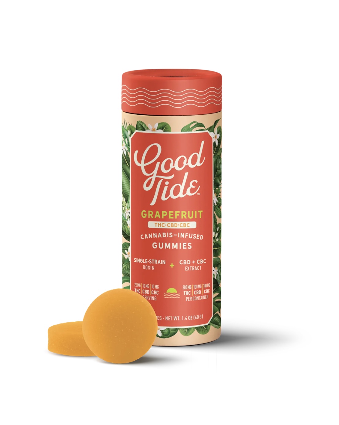 Photograph of product: Good Tide: Grapefruit Solventless au chocolat Rosin TH-oui:CBD:CBC 200MG Gummies (H)