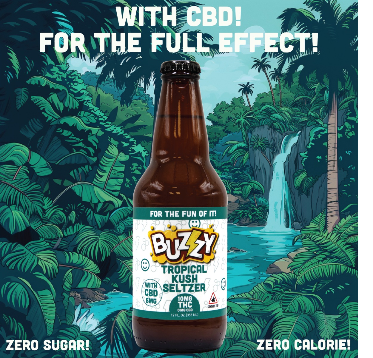 Photograph of product: BZY | Buzzy Tropical Kush Seltzer | 10mg TH-oui + 5mg CBD