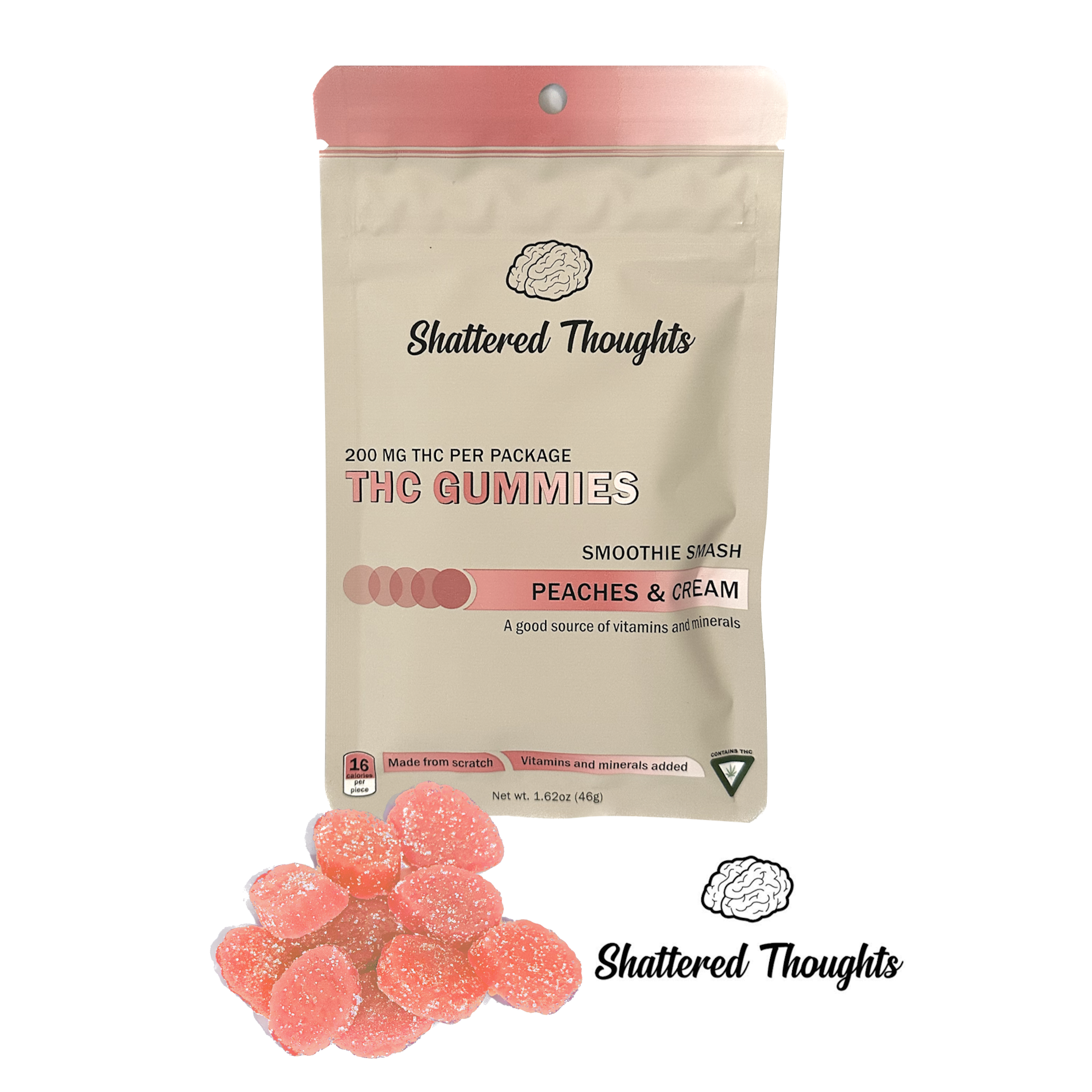 Photograph of product: Shattered Thoughts Peaches & Cream Gummies | 200mg