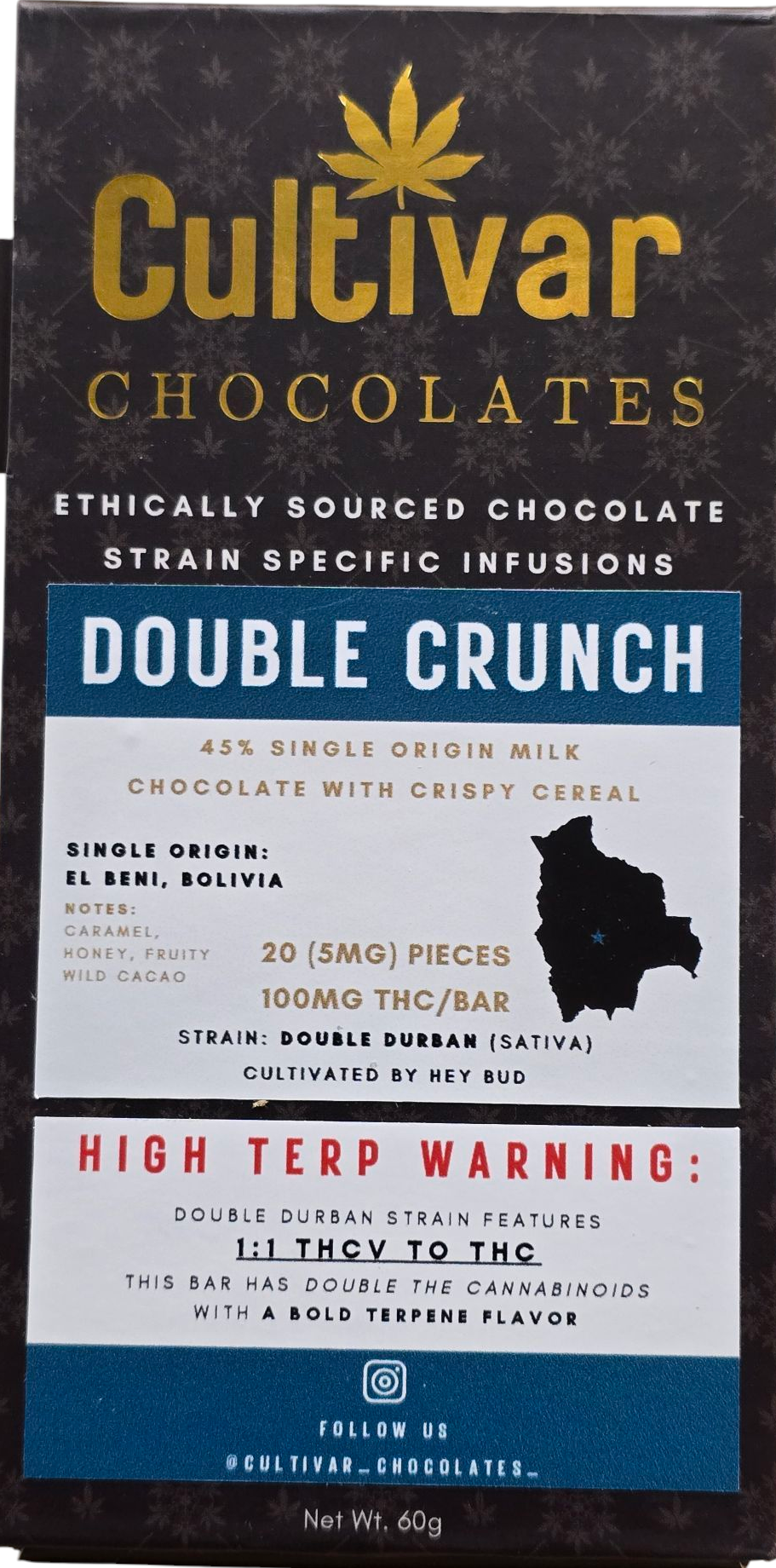 Photograph of product: Cultivar - Double Crunch Bar - 100MG TH-oui (1:1 TH-oui: TH-ouiV)