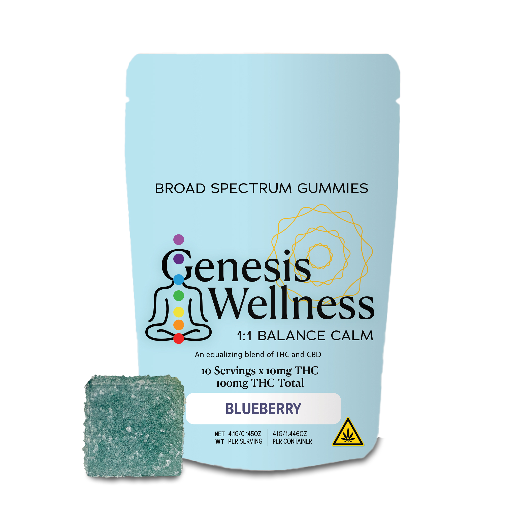 Photograph of product: Genesis Wellness Edible Calm Gummies Blueberry 1:1 10pk
