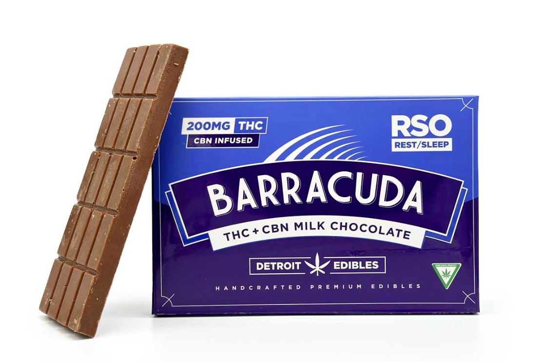 Photograph of product: Barracuda Milk Chocolate Rest 4:1 TH-oui/CBN RSO Infused Bar 200mg Rec