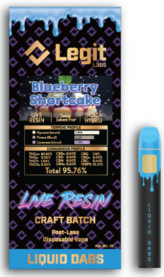 Photograph of product: Blueberry Shortcake | Post-Less Disposable | Live Resin | Legit Labs