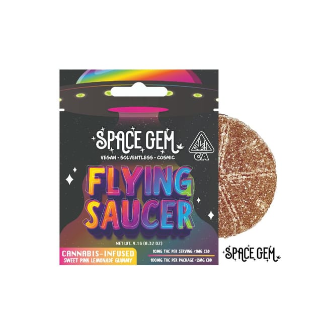 Photograph of product: Space Gem Sweet Pink Lemonade Flying Saucer Vegan Gummy 1-Piece 100MG - 