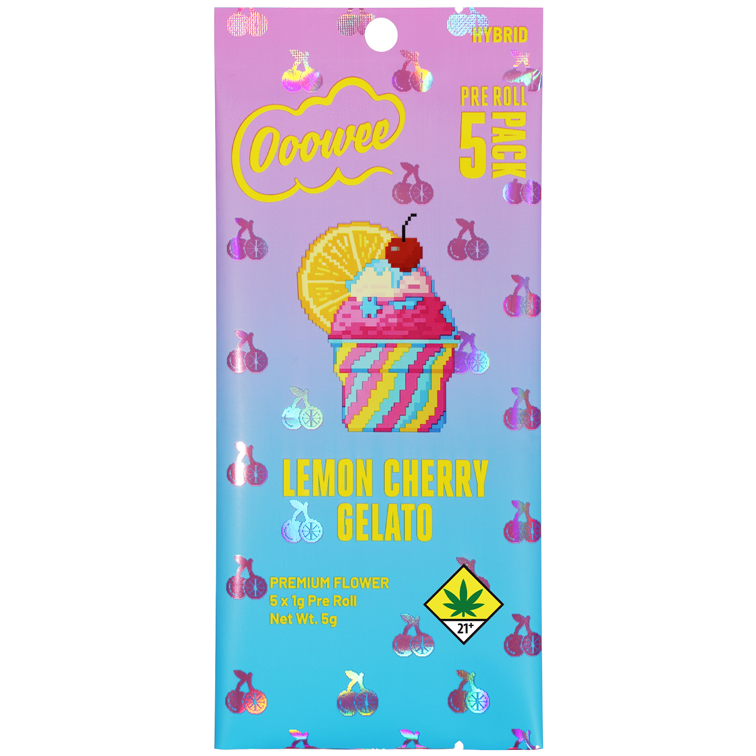 Photograph of product: Ooowee: Lemon Cherry Gelato (H) 5pk/ Preroll