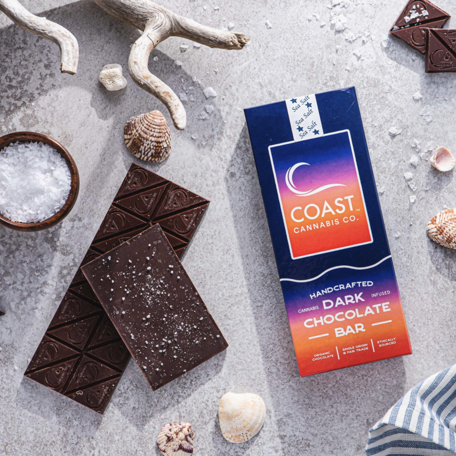 Photograph of Product: 100mg 20pc Bar | Dark Chocolate Sea Salt | Coast Cannabis.Co