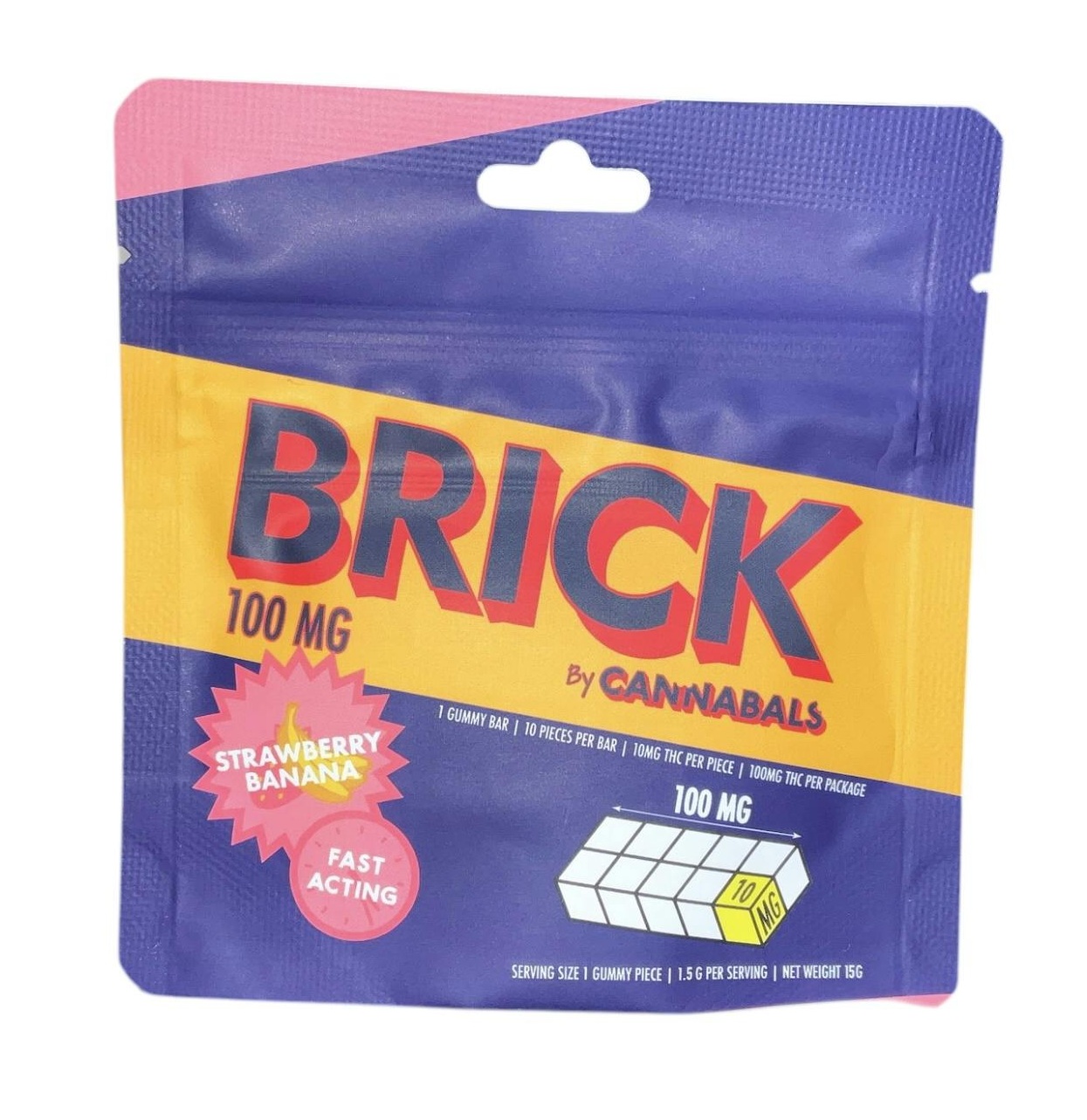 Photograph of product: Cannabals Brick Strawberry Banana 10pk 10mg Gummies