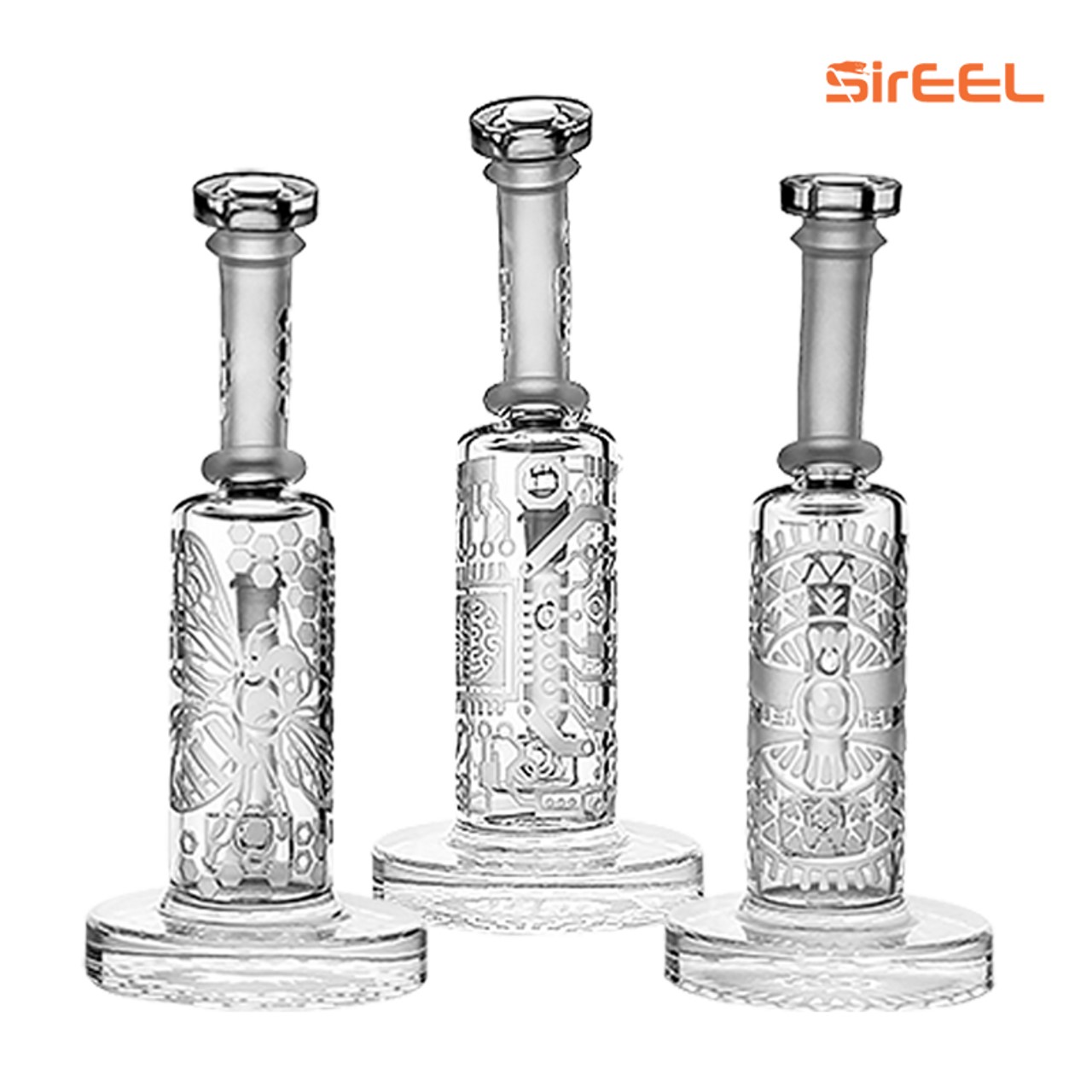 Photograph of product: SirEEL | 8" Clear Etched Bong with Bowl | Assorted Designs