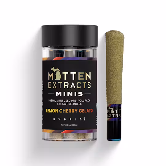 Photograph of product: Mitten Extracts - Infused Pre-Roll (5 Pack) - Lemon Cherry Gelato