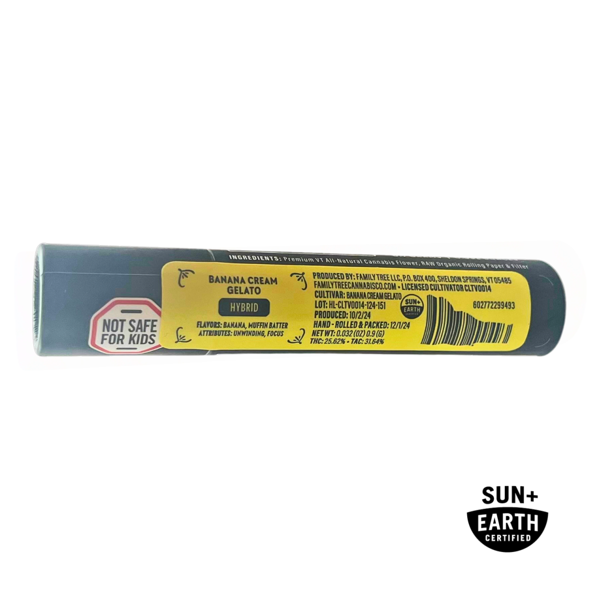 Photograph of product: Family Tree - Banana Cream Gelato - 1x 1g Infused Pre-Roll