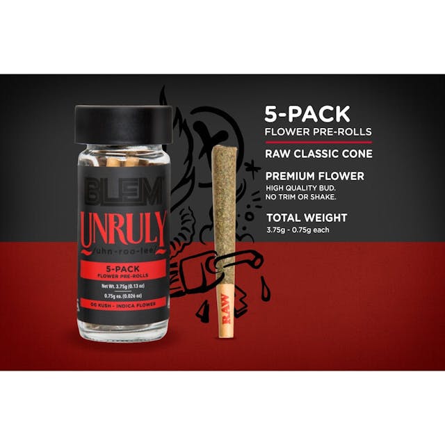 Photograph of product: Unruly OG | BLEM | .75gx 5pk Pre roll