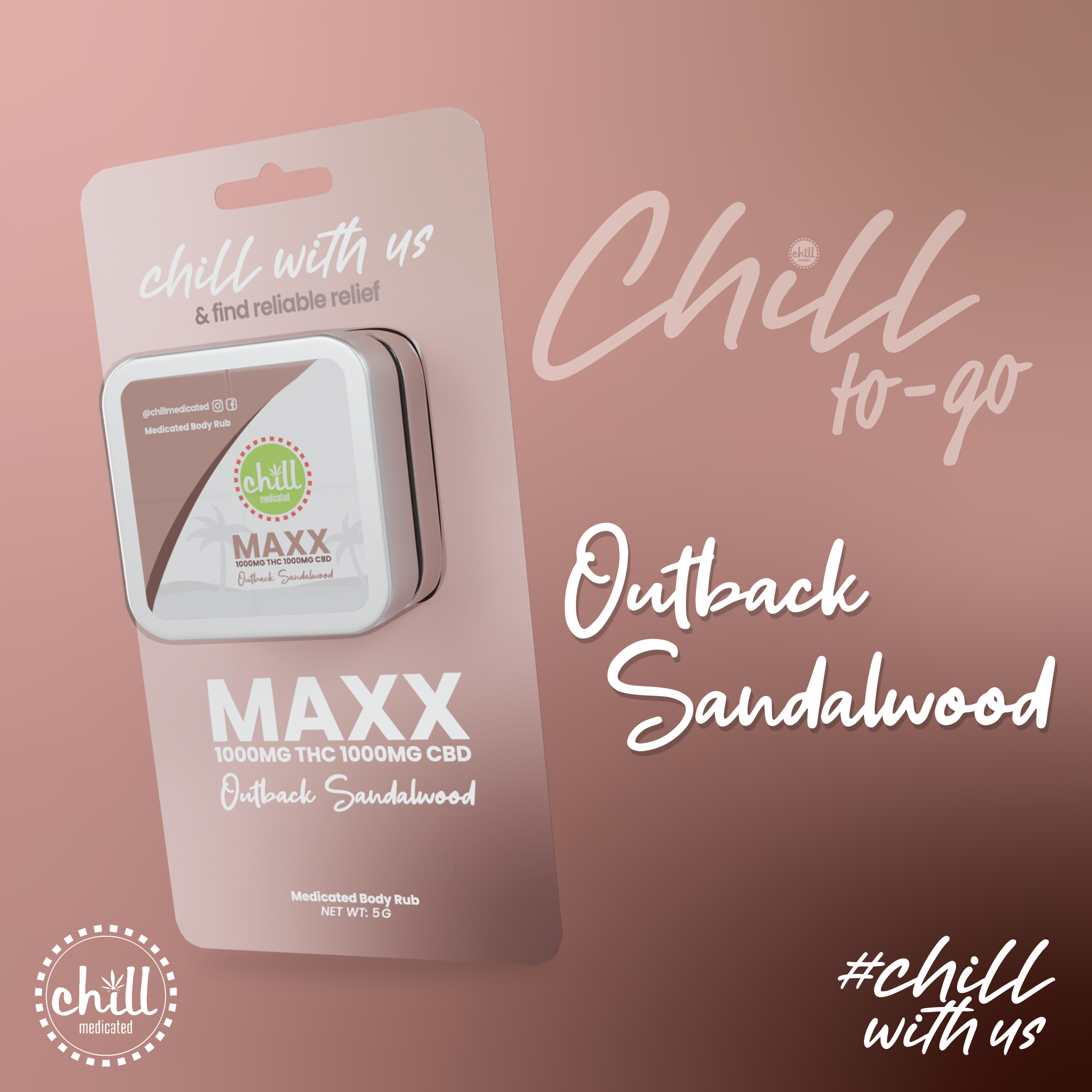 Photograph of product: Chill Medicated: MAXX Outback Sandalwood On The Go Rub 75MG/TH-oui/75MG/CBD