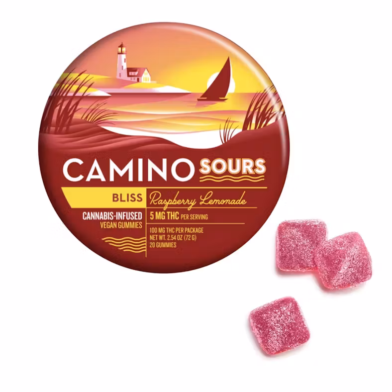 Photograph of product: Raspberry Lemonade | Camino Sours | Gummies | 20 Pack (5mg)