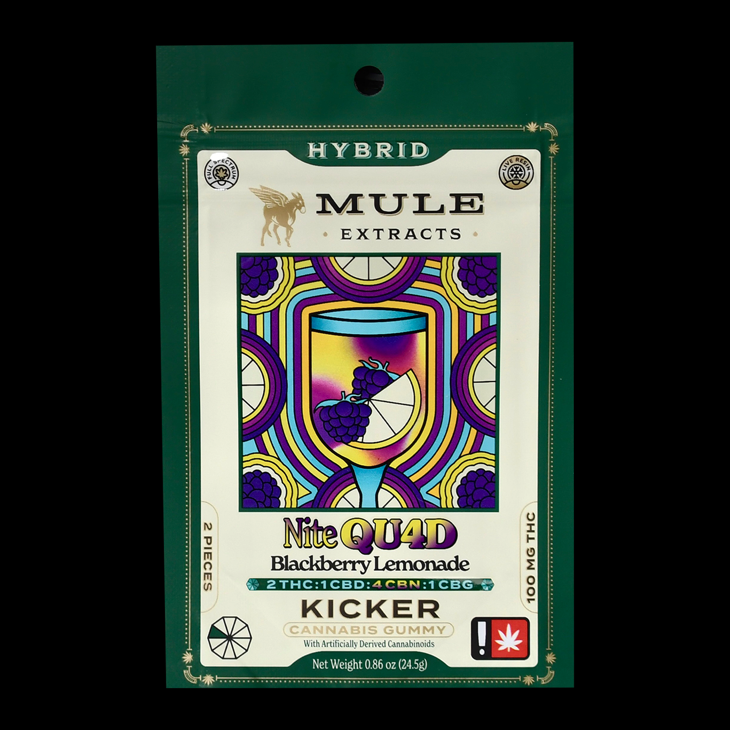 Photograph of product: 100mg 2-Piece Blackberry Lemonade "Nite Quad" 2:1:4:1 TH-oui:CBD:CBN:CBG Kicker (Hybrid)