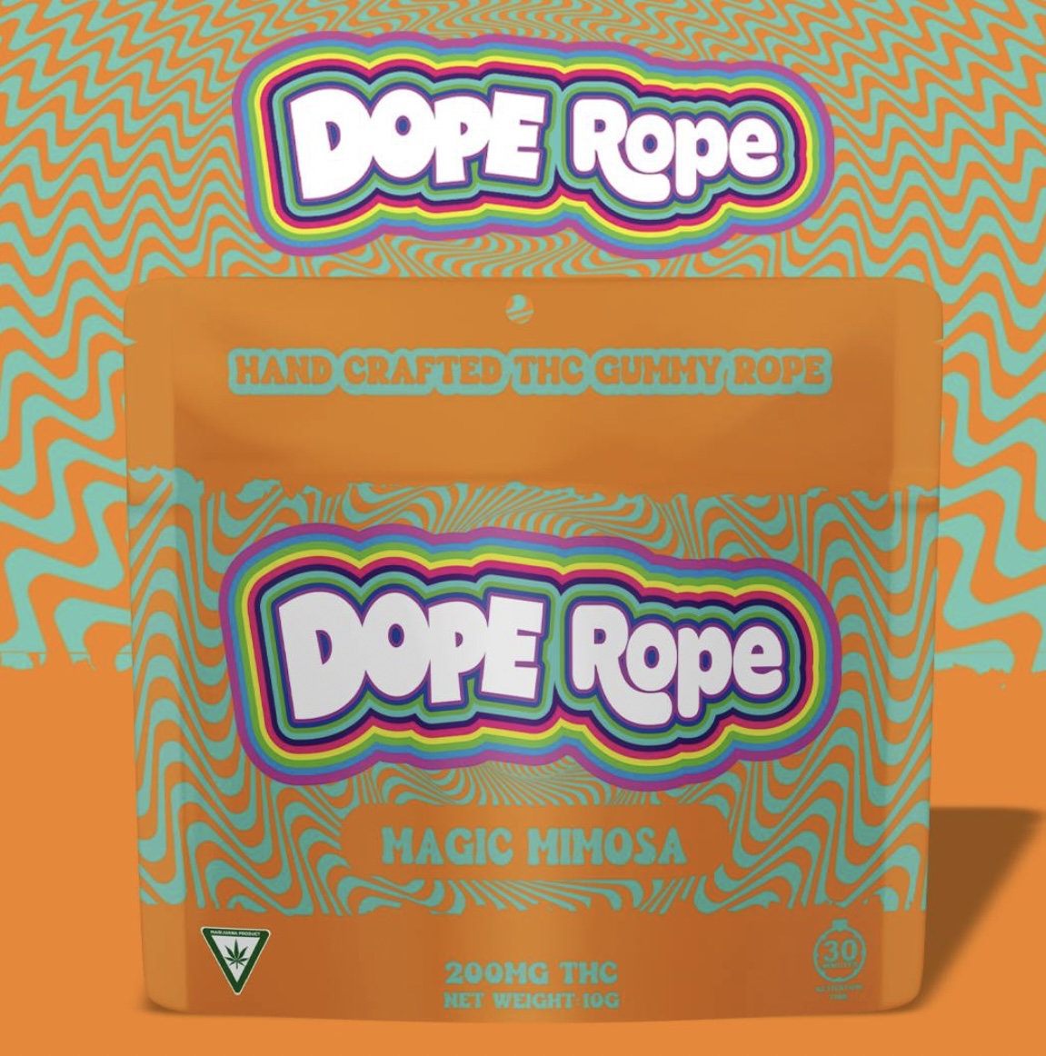 Photograph of product: Dope Rope: Magic Mimosa 200MG Gummy