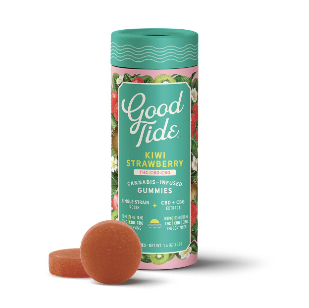 Photograph of product: 1:1:1 TH-oui:CBD:CBG Kiwi Strawberry Solventless au chocolat Rosin Gummies | 100mg