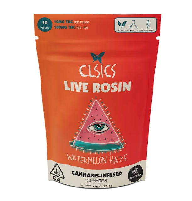 Photograph of product: Watermelon Haze 100mg Rosin Gummies - 