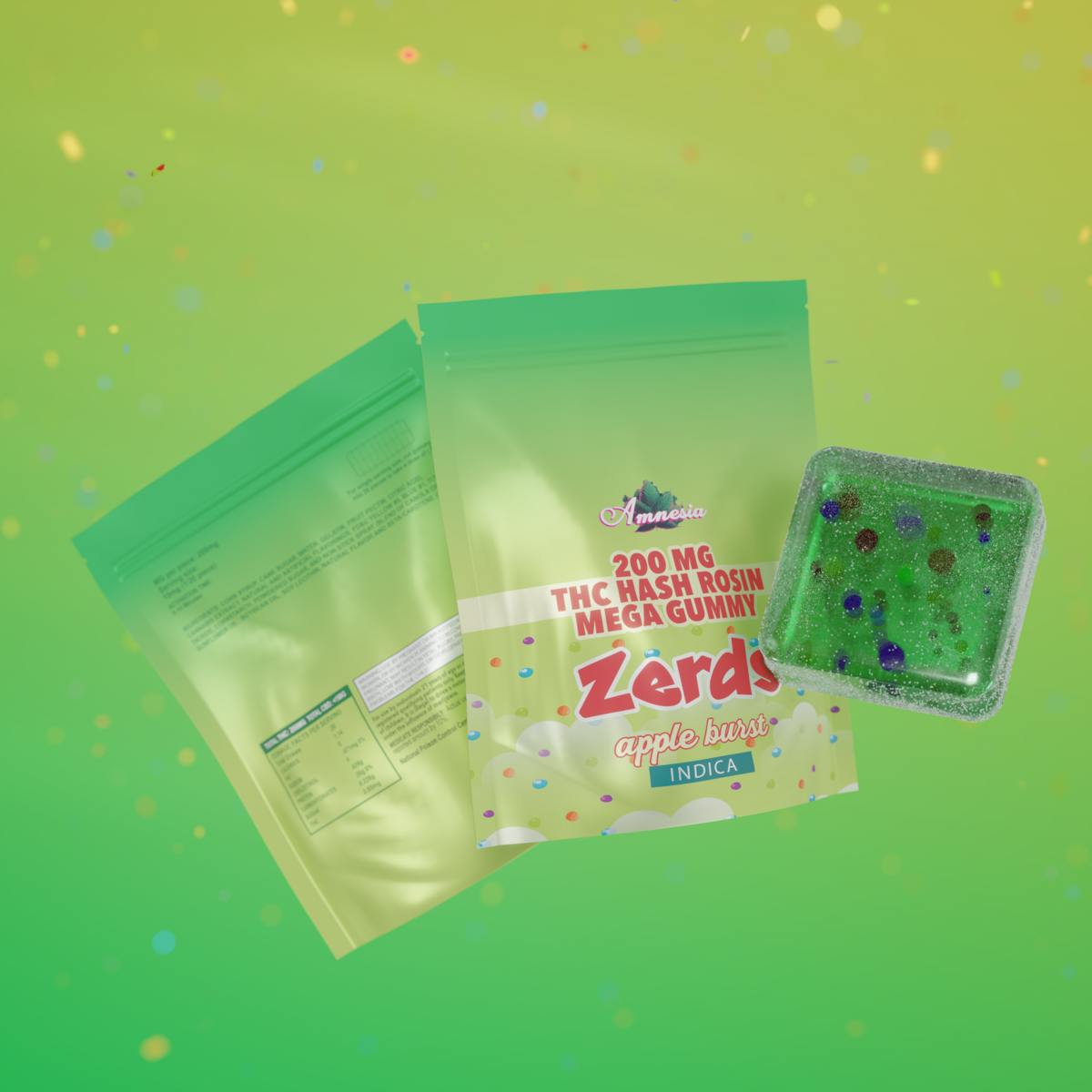 Photograph of product: Amnesia Zerds - Apple Burst - 200mg 1pk au chocolat Rosin Gummy