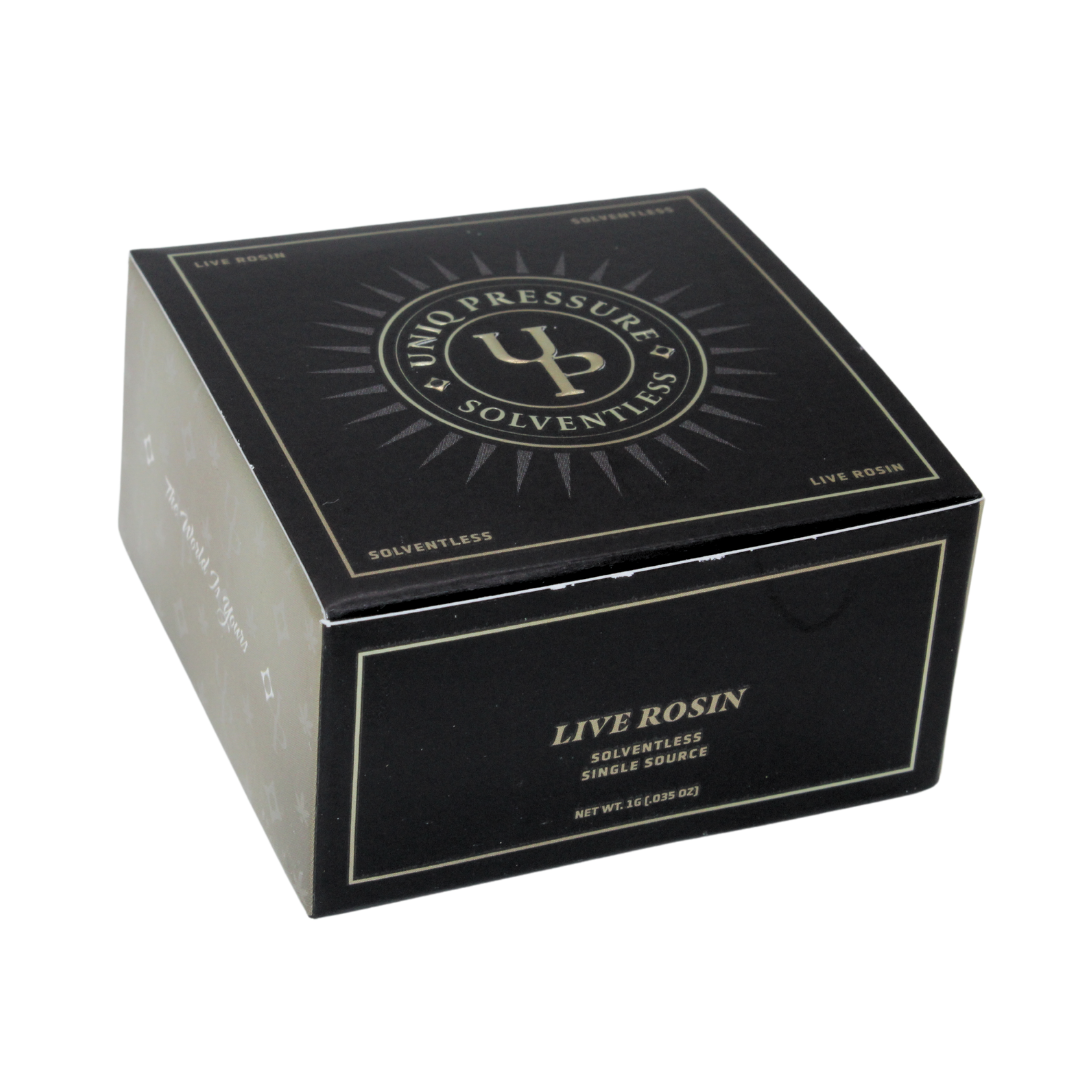 Photograph of product: Uniq Pressure - 1g Live Rosin - LA Kush Cake