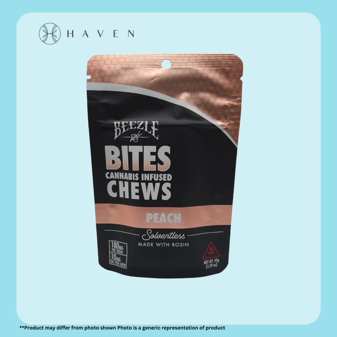 Photograph of product: 10mg Peach Solventless Rosin Chews (10pk) | Beezle Bites
