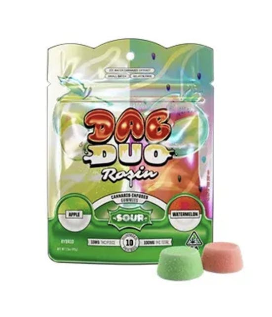 Photograph of product: Dab Duos Sour Apple + Watermelon Gummies 100mg - Sales Floor