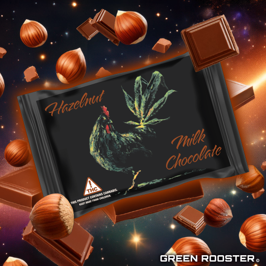 Photograph of product: Green Rooster Hazelnut Milk Chocolate Bar 100mg 10pc