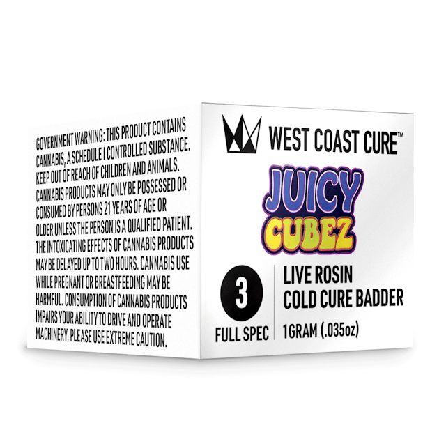 Photograph of product: Juicy Cubez | Tier 3 | 1g Live Rosin Cold Cure Badder