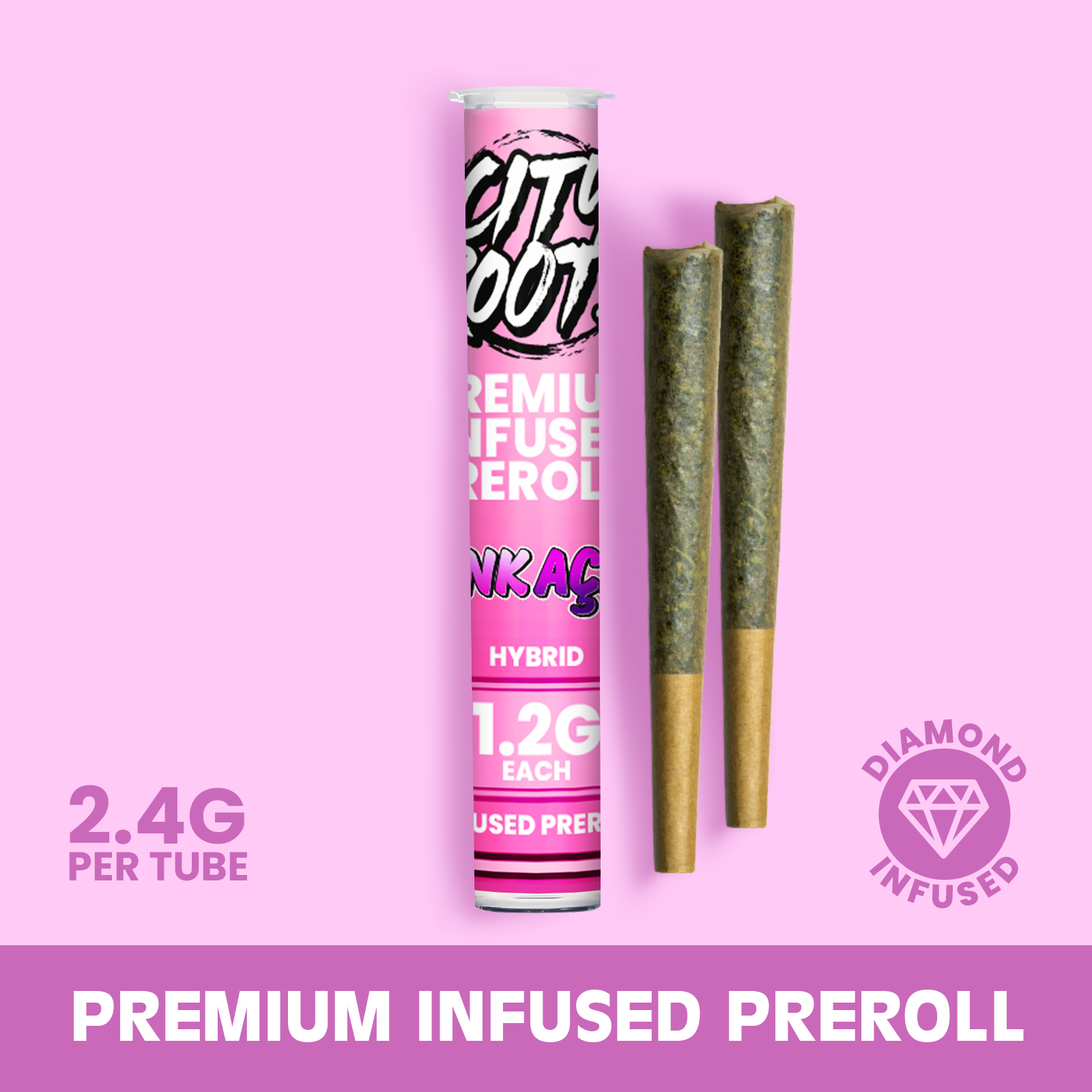 Photograph of product: City Roots - Pink Acai (Hybrid) 2pk Infused Prerolls 2.4g