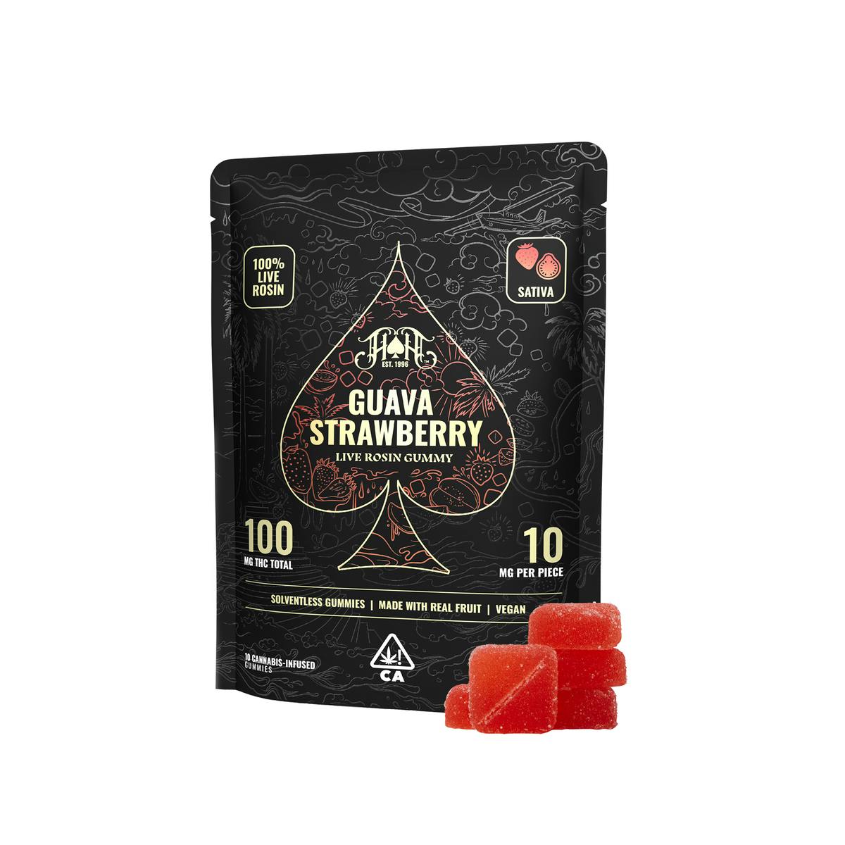 Photograph of product: HEAVY HITTERS | GUAVA STRAWBERRY | 10MG LIVE ROSIN GUMMIES | 10PK