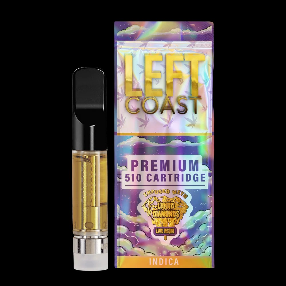 Photograph of product: LEFT COAST | LIQUID DIAMONDS LIVE RESIN VAPE CART | KING MAMBA | 1G