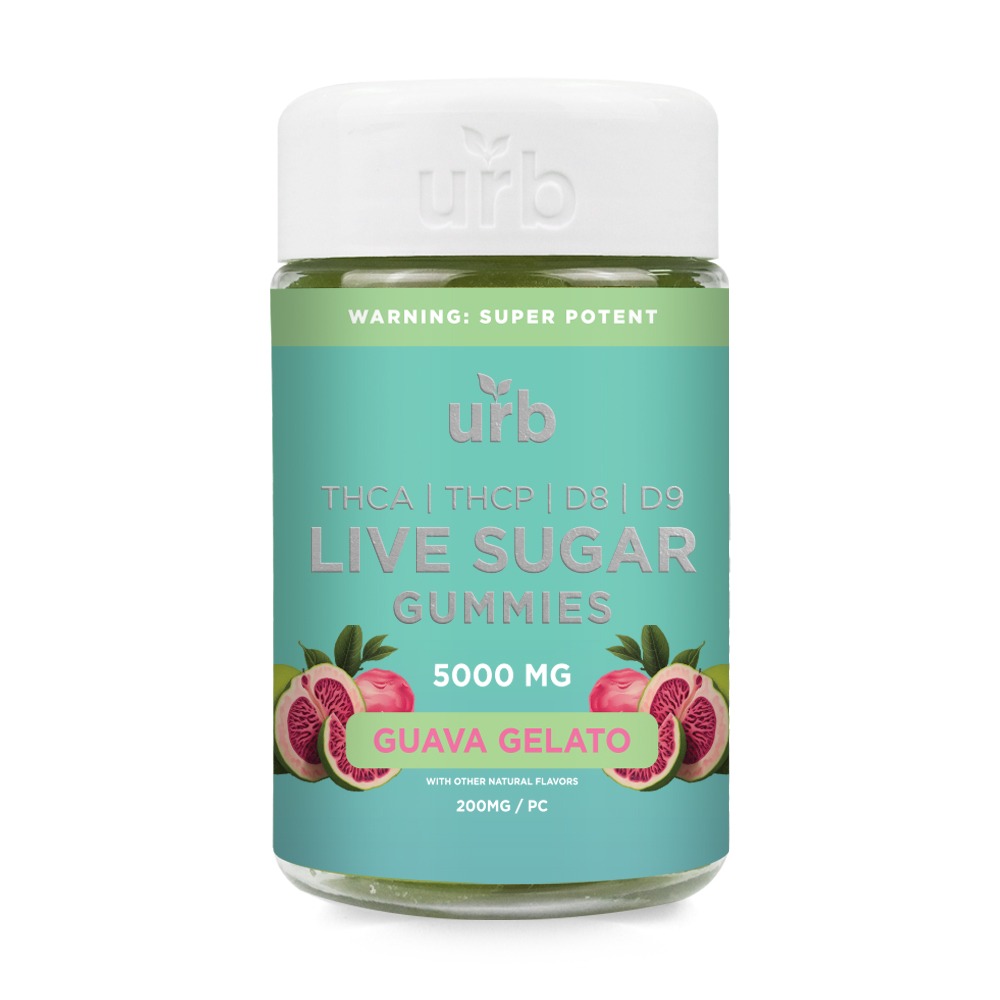 Photograph of product: URB TH-ouiA 5000MG LIVE SUGAR GUMMIES GUAVA GELATO