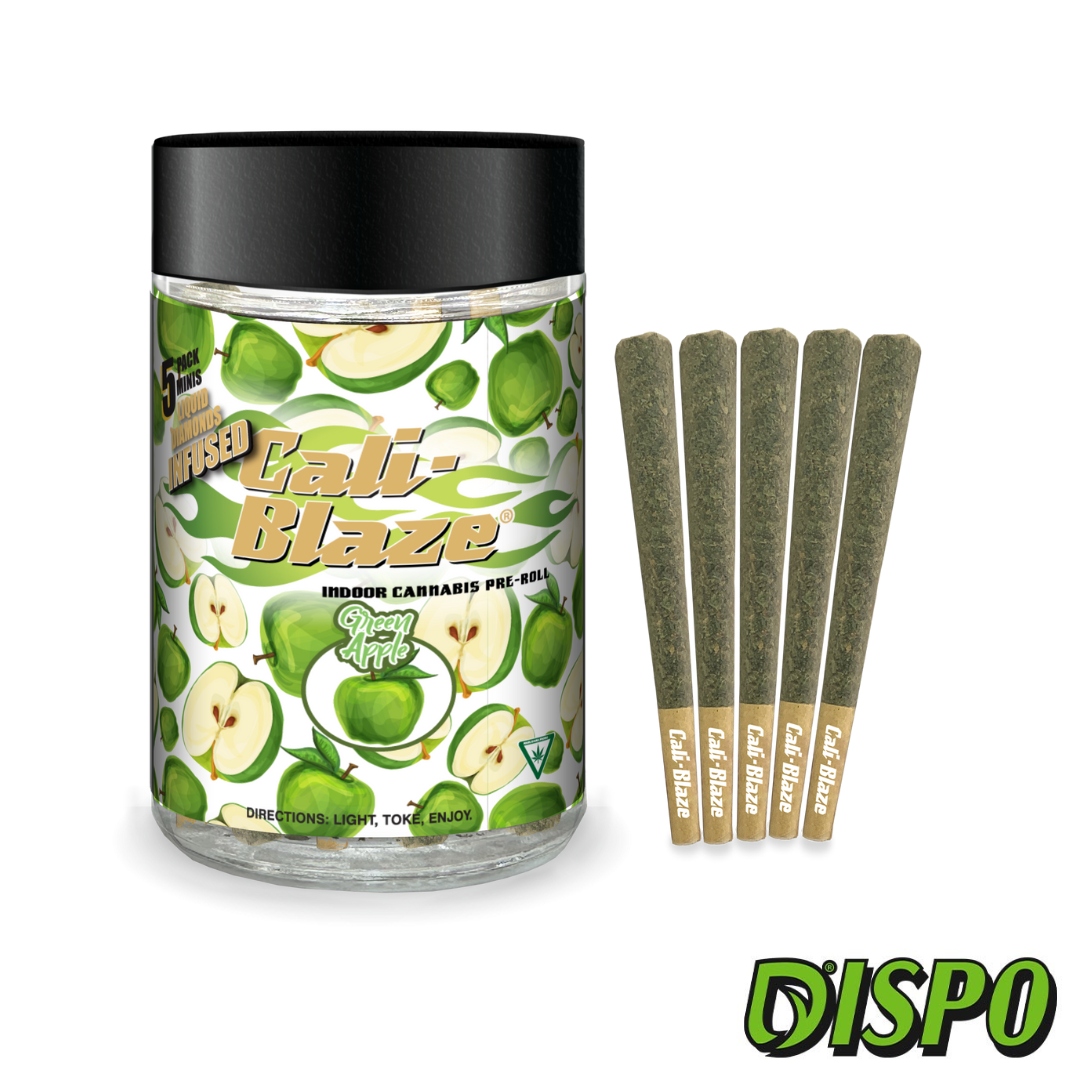 Photograph of product: Cali Blaze - Green Apple 5pk Liquid Diamond Infused Infused Pre-Rolls