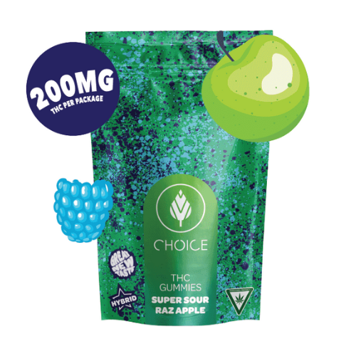 Photograph of product: Choice 200mg Gummies Super Sour Raz Apple