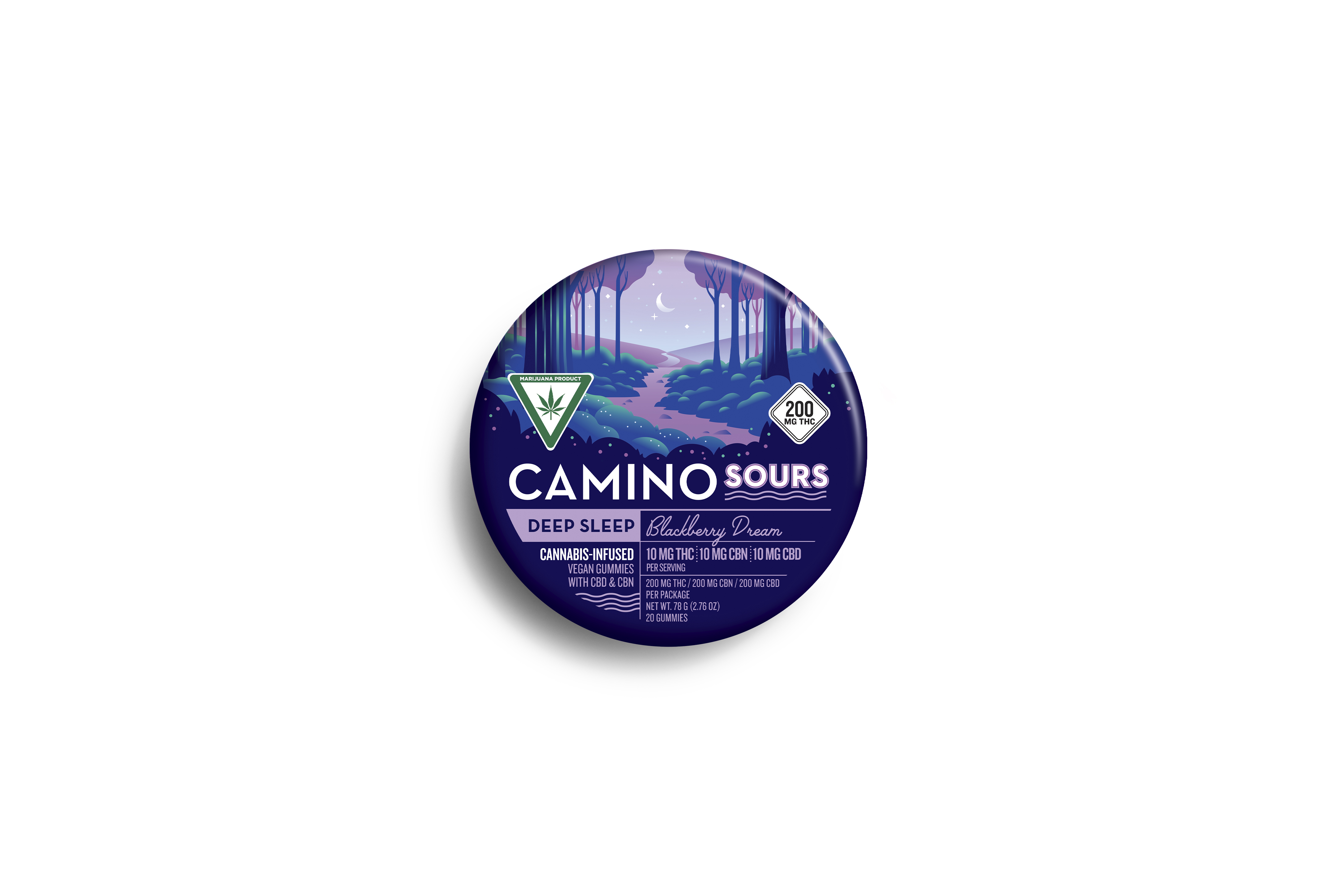 Photograph of product: Camino *Sour* Gummies 200MG 10:10:10 CBN/CBD Blackberry Dream