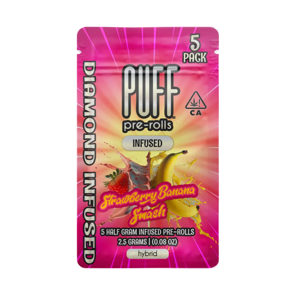 Photograph of product: Strawberry Banana Smash Diamond Infused Pre Roll | 5 Pack