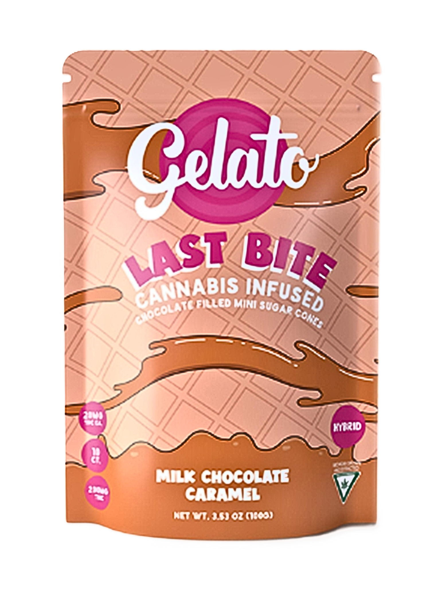 Photograph of product: GELATO | LAST BITE CONE | CARAMEL | HYBRID | CHOCOLATE | 200MG | REC