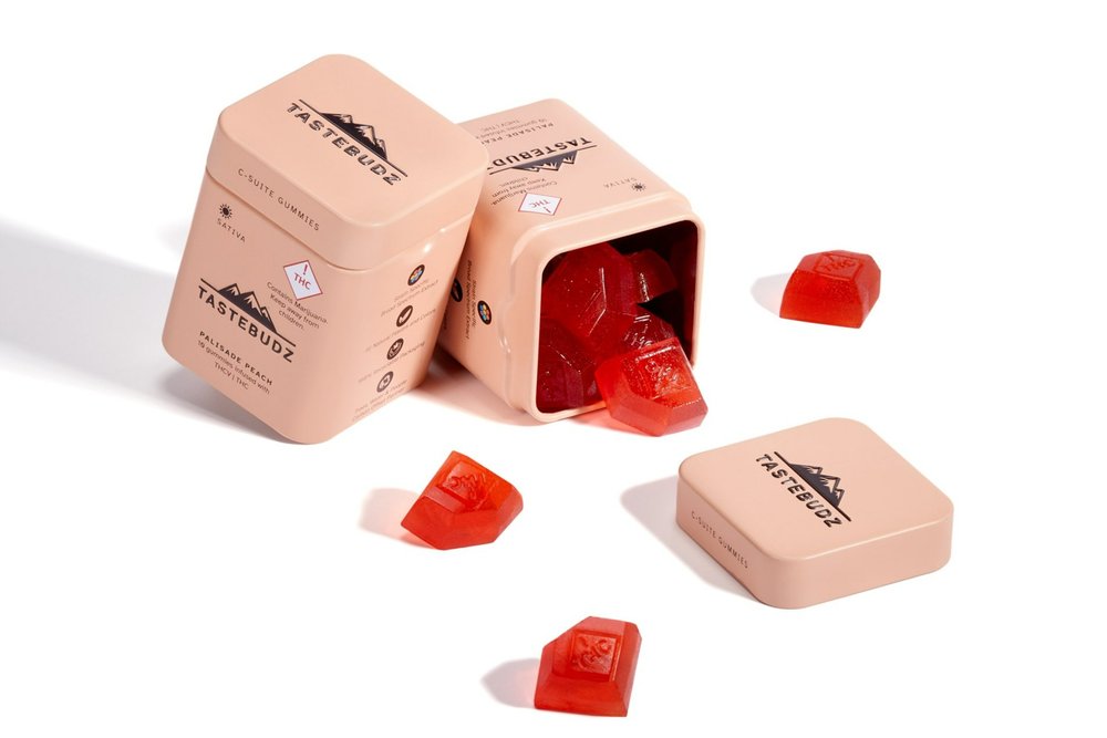 Photograph of product: Taste Budz | Rosin Gummies | - 50mg | 1:1 | TH-oui:TH-ouiV | Palisade Peach