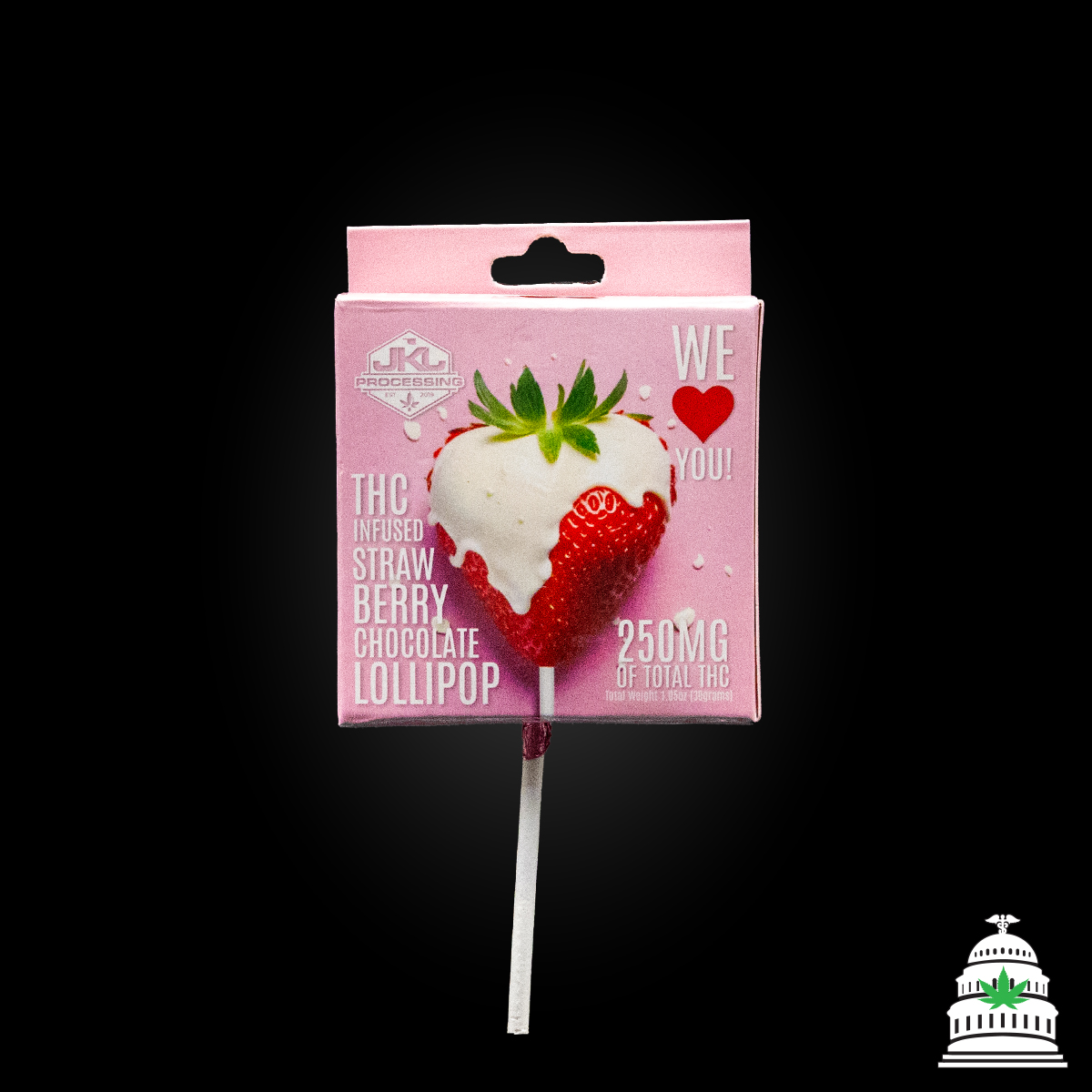 Photograph of Product: Chocolate Strawberry - 250mg JKJ Processing Lollipop