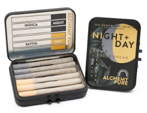 Photograph of product: Day | Night Variety Pack | GMO (IH) | Blue Dream (SH) Alchemy Pure | 6 Pack Pre-Rolls (3g)