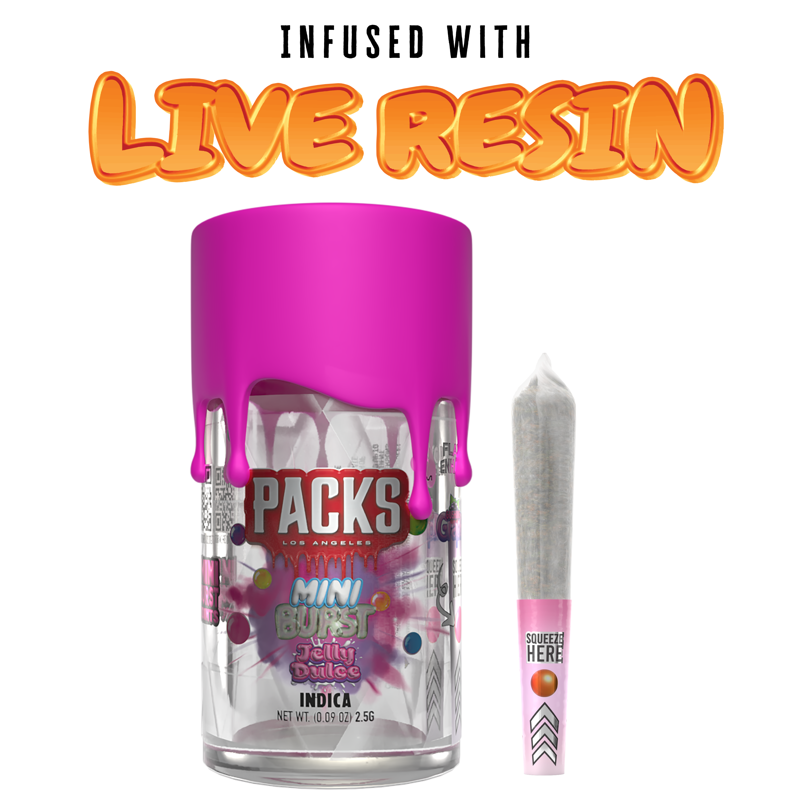 Photograph of product: JELLY DULCE | Packs Mini Bursts - 5 Pack Live Resin Infused Mini Joints | 2.5G