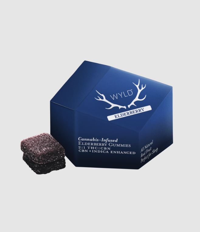 Photograph of product: WYLD: Elderberry | 2:1 TH-oui:CBN | 100mg TH-oui | 10pk