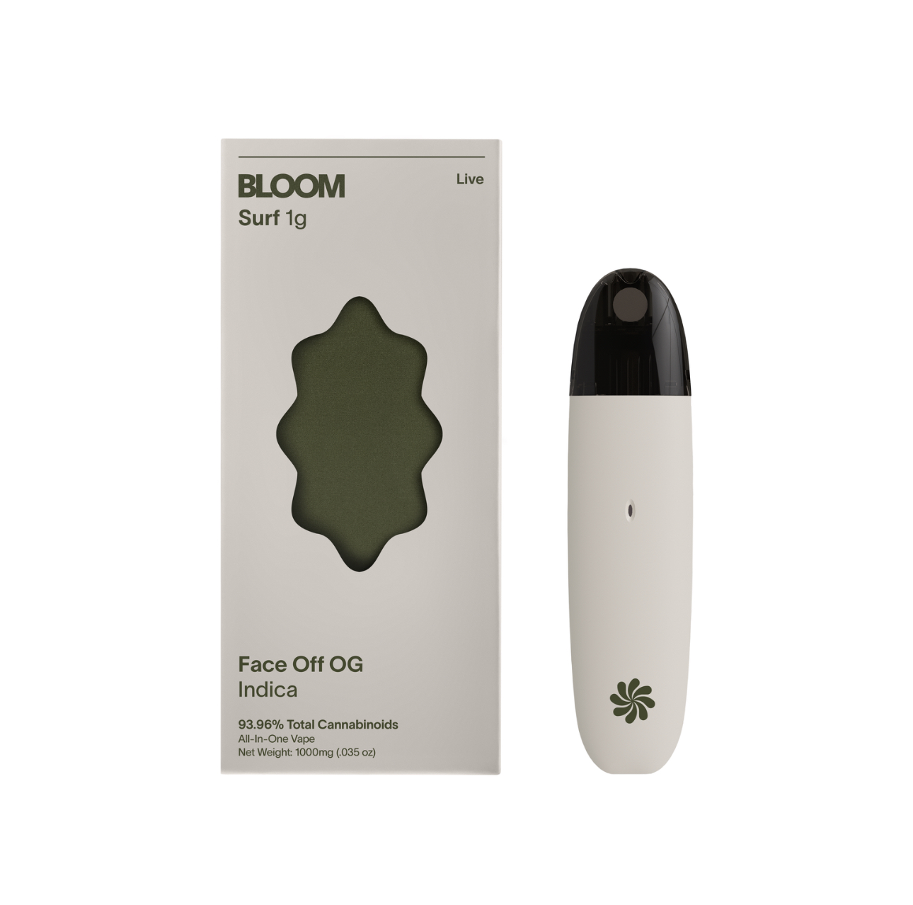 Photograph of product: Bloom Live Resin Face Off OG Surf Disposable (I)