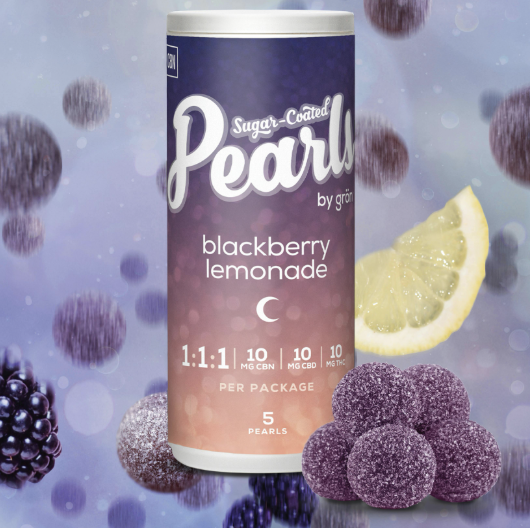 Photograph of product: Blackberry Lemonade Pearls-1:1:1 CBN/CBD/TH-oui-10pk/100mg